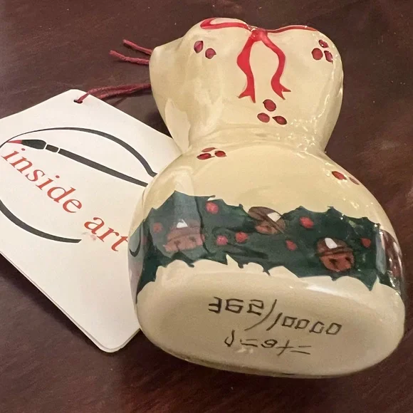 Inside Art bust form Christmas ornament hand painted holly bow limited edition - Picture 5 of 7
